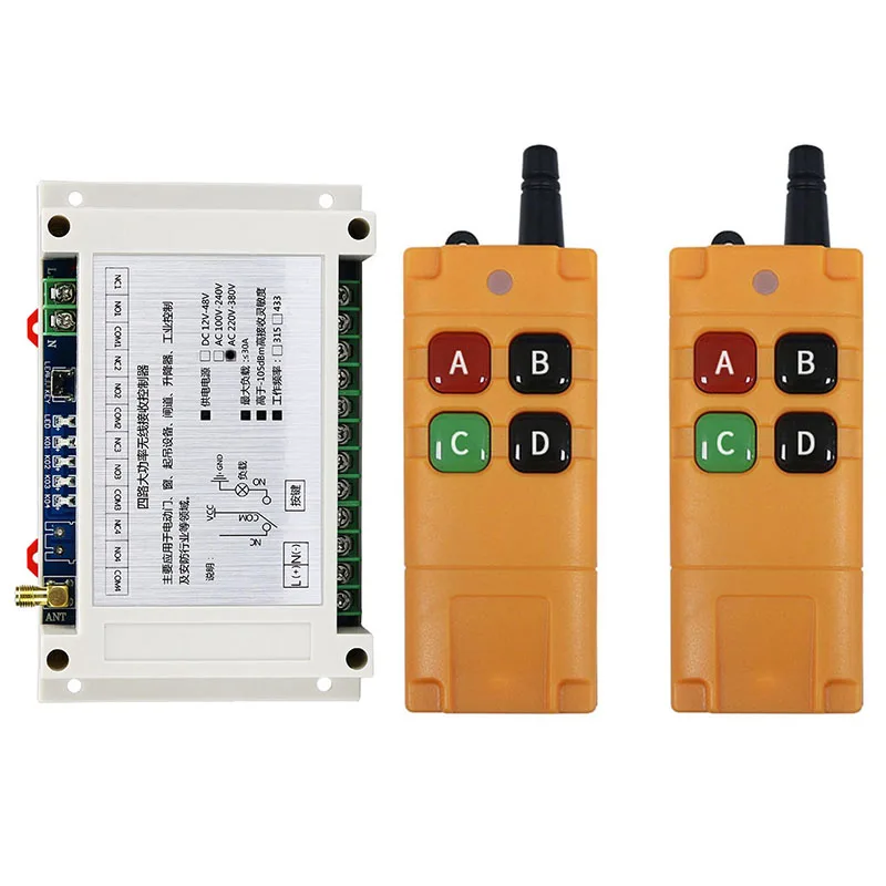 

2000m AC110V 220V 240V 380V 4CH Wireless Remote Control LED Light Switch Relay Output Radio RF Transmitter And 433 MHz Receiver