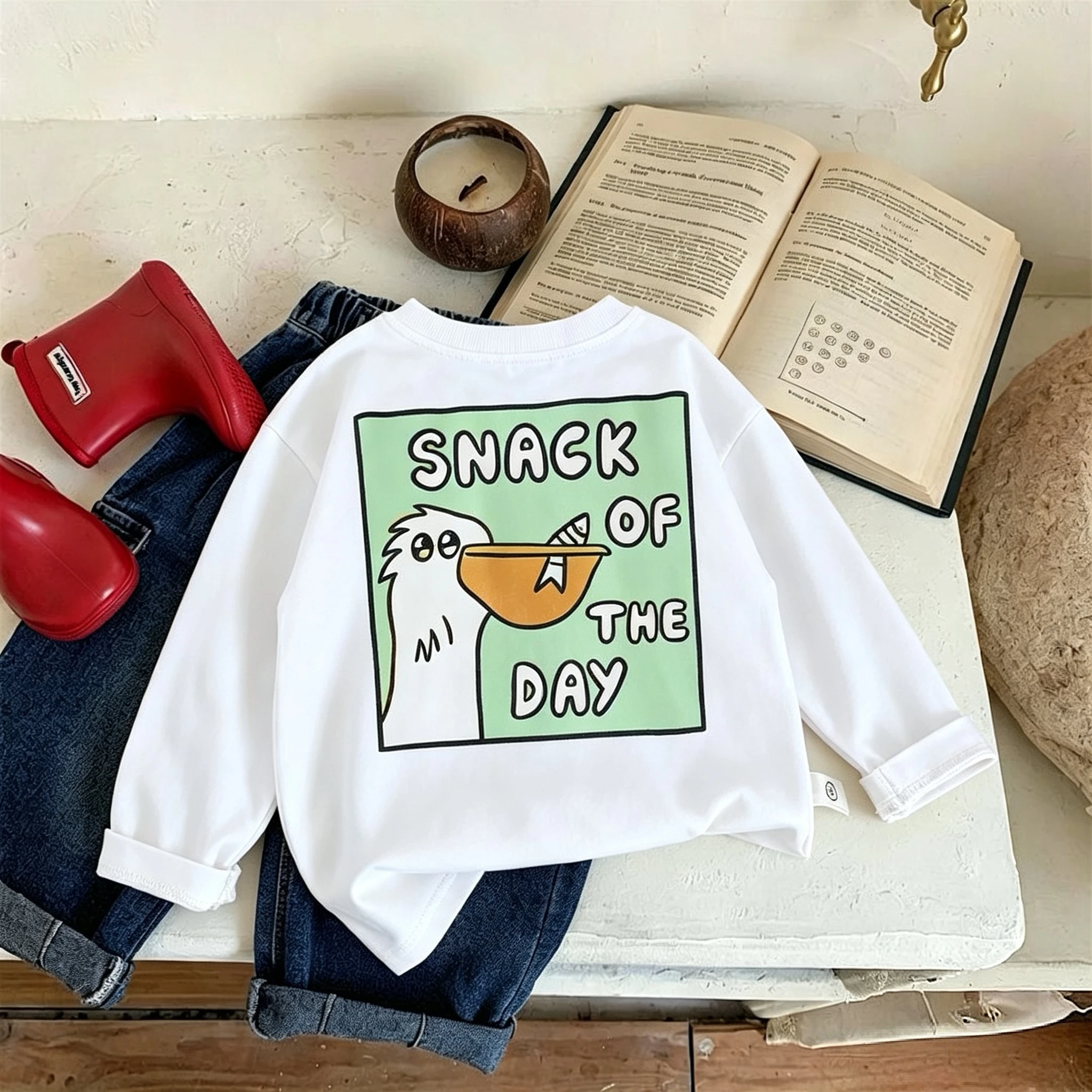Langarm-T-Shirt für Mädchen und Jungen, Oberteile, Herbstkleidung, bedruckt, modisch, beliebt, Kinder-Unterhemd, Rundhalsbluse, Kinderbekleidung. – Detail 7