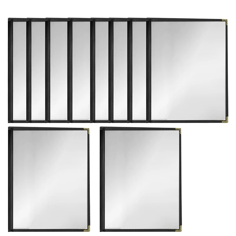 12 Pack A4 Menu Protective Case Double Stitch Edge Crystal Clear Vinyl (Black, 2 Pages/4 Views - 8.5 Inch X 11 Inch)