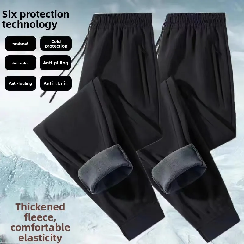 

Thiened Fce уличные теплые брюки с шестью защитой, мужские свободные повседневные рабочие брюки с эластичной резинкой на талии на осень и зиму