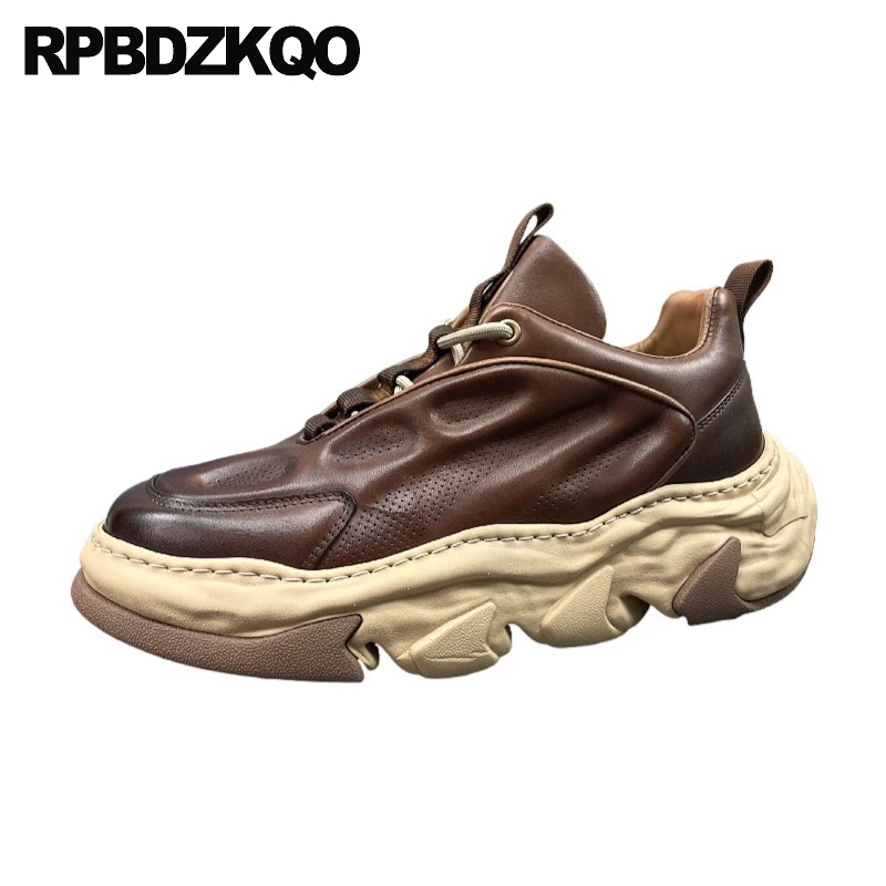 Shoes Trainers Chunky Sneakers Men Athletic Full Grain Leather Famous Thick Sole Sport Creepers Brown Muffin Flatforms Lace Up