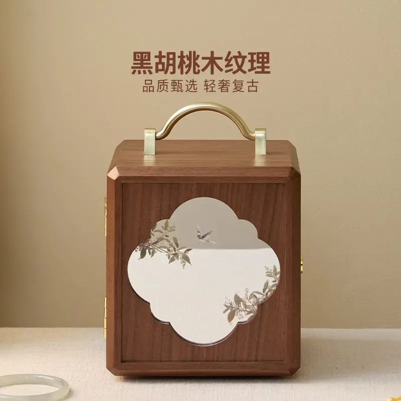 

Wooden jewelry box 2025 new Chinese design mirror storage Valentine's Day