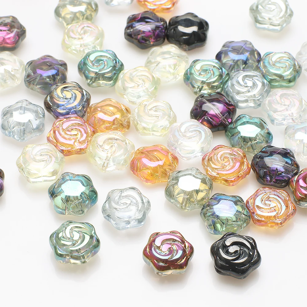 20pcs 16mm runde Glas kristall perlen Rosen blütenform glänzende Abstands perlen für DIY Charms Schmuck herstellung liefert Großhandel Bulk