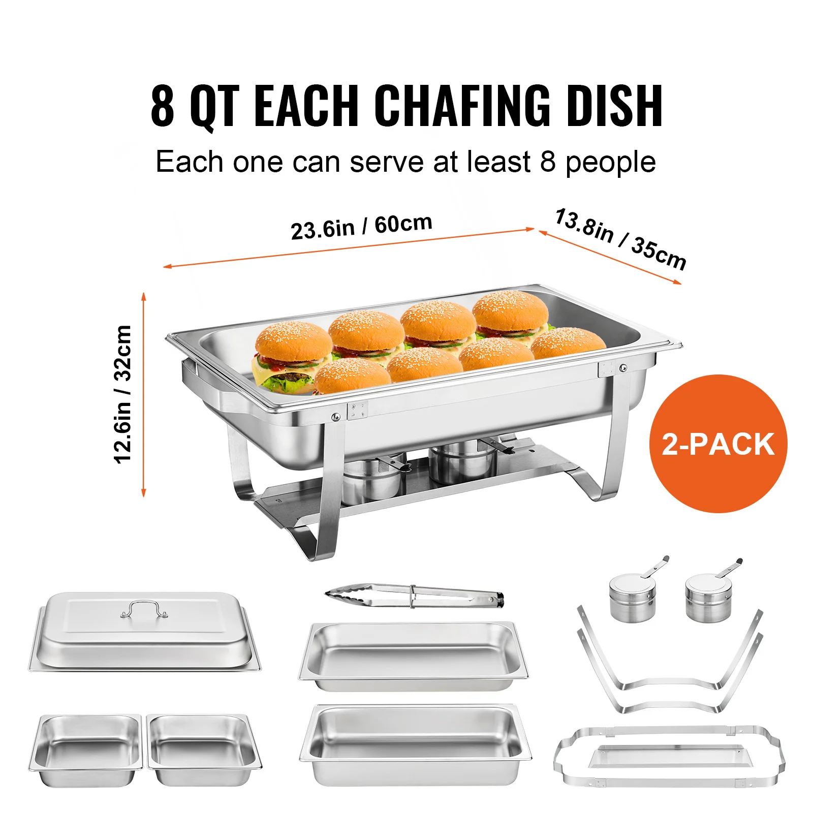 

2 Pack Rectangle Chafing Dish Set 2 Full Size 8Qt Pan 4 Half Size 4Qt Pans