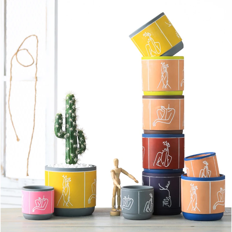 Creative Abstract Color-block Ceramic Planter Personality Flower Plant Potted Cylindrical Vase Living Room Countertop Flower Pot