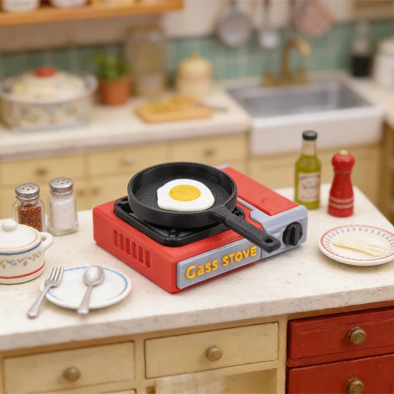 

1:12 Scale Dollhouse Miniature Gas Stove Model, Pretend Play Kitchen Cookware, Camping Stove Prop for Doll House & Food Diorama