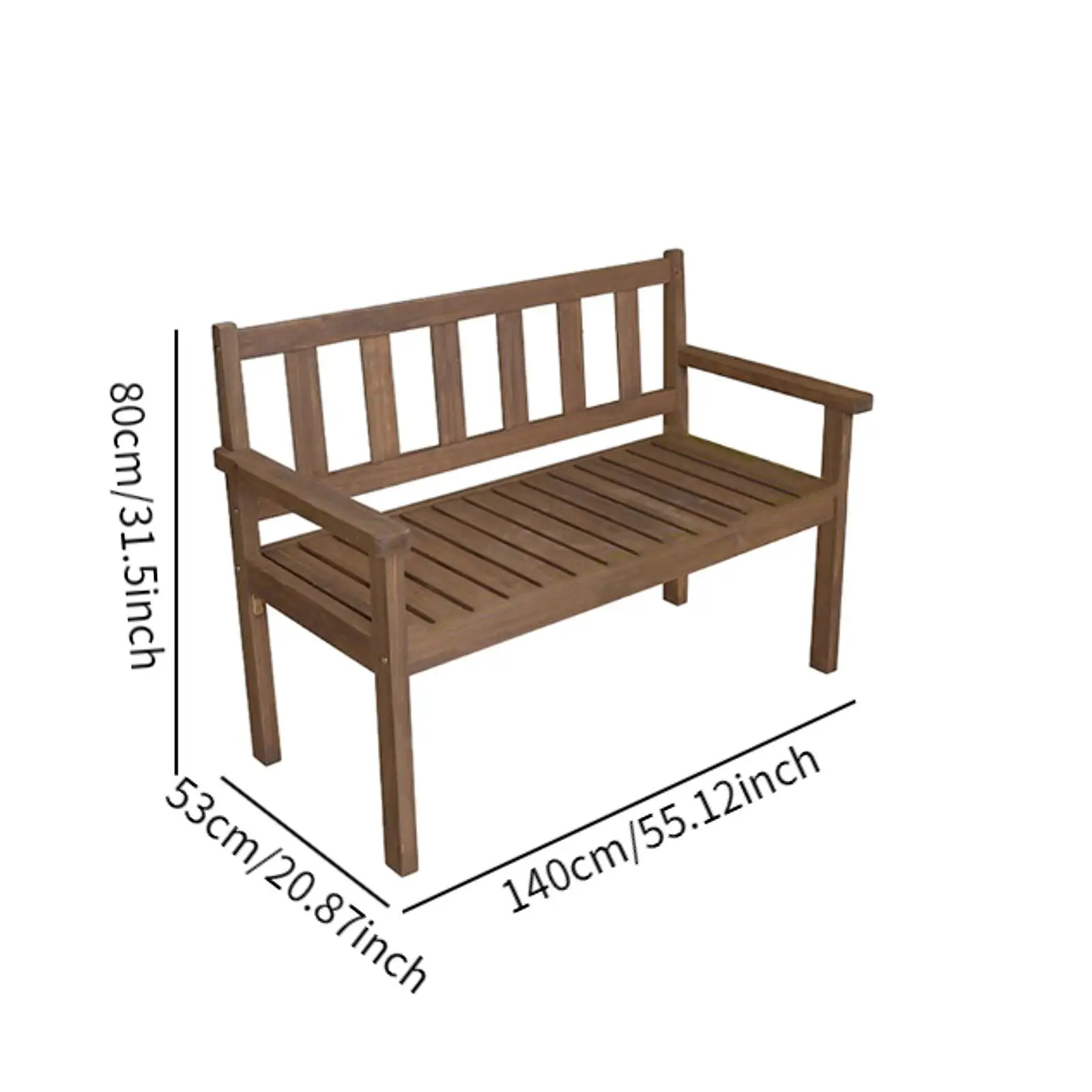 Wood Bench Garden Bench W/ Backrest and Armrest 2 Seater Wooden Bench Outdoor Bench for Park Deck Front Porch Furniture Decor