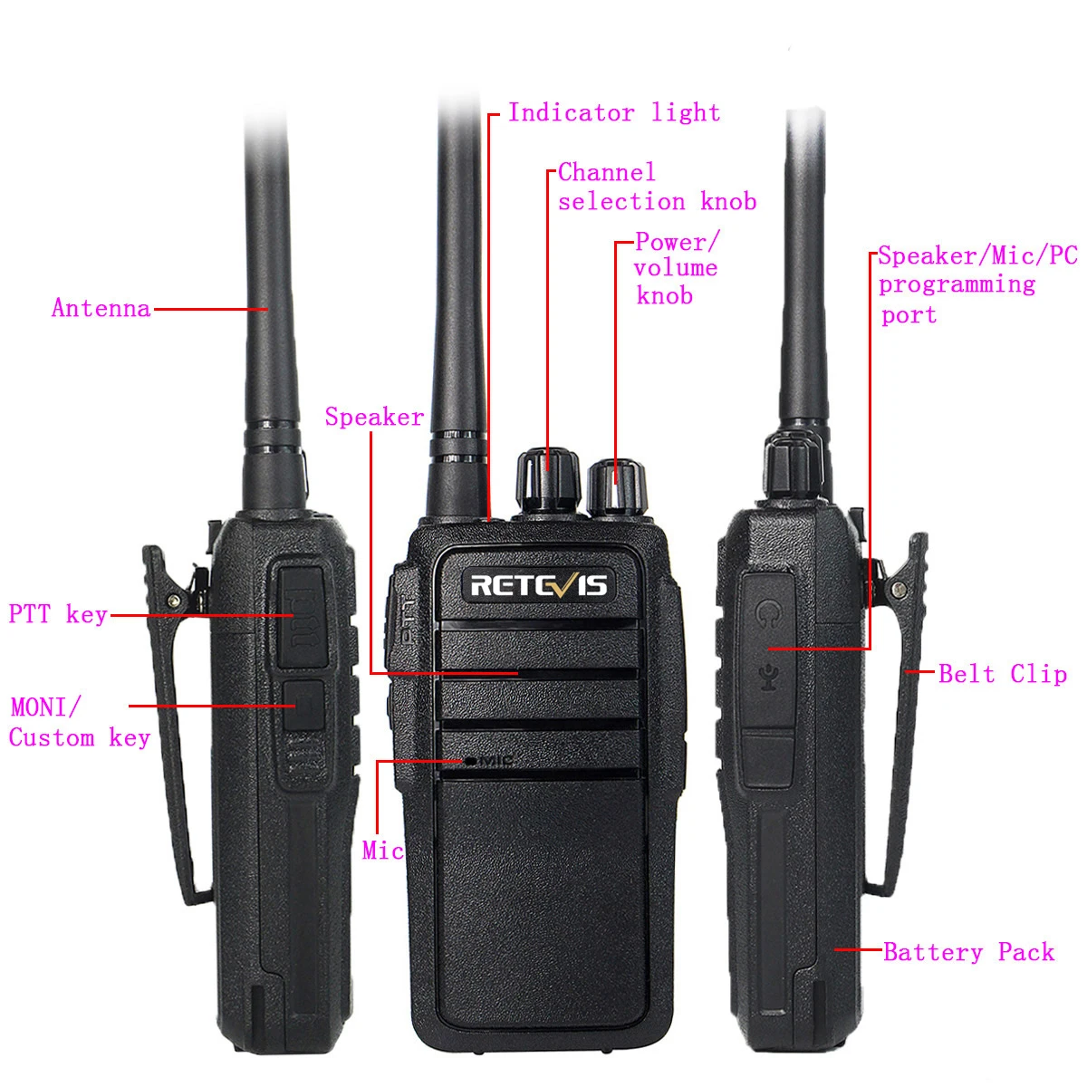 10Pack Retevis RT21 FRS 2W FCC License Free School Walkie Talkie 16CH UHF VOX Scan fixed antenna Two Way Radio+Programming Cable