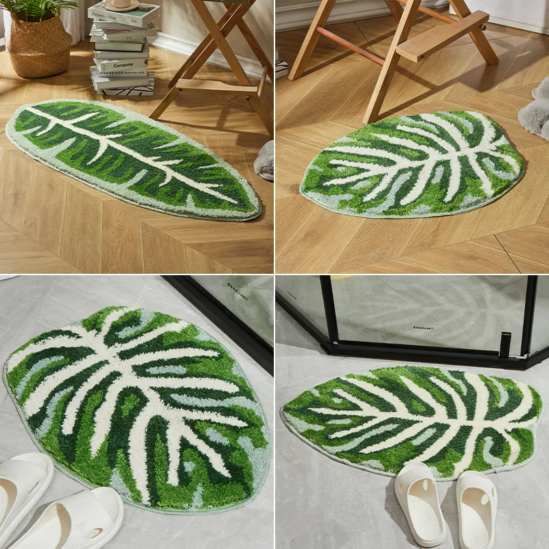 Nordic Plant Leaf Cluster Carpet Bath Mats for Bathroom Anti-Slip Floor Mats for Toilet Living Room Bedroom Bedside Rug