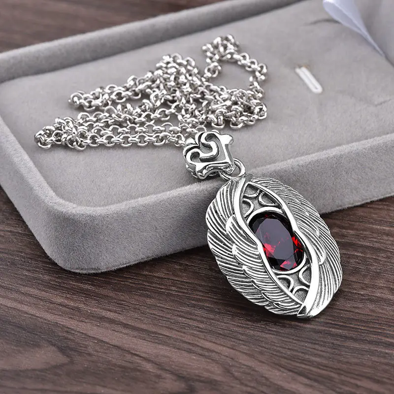 

Retro Silver Color Inlaid Zircon Wing Necklace Men's Domineering High-End Party Street Birthday Gifts Jewelry