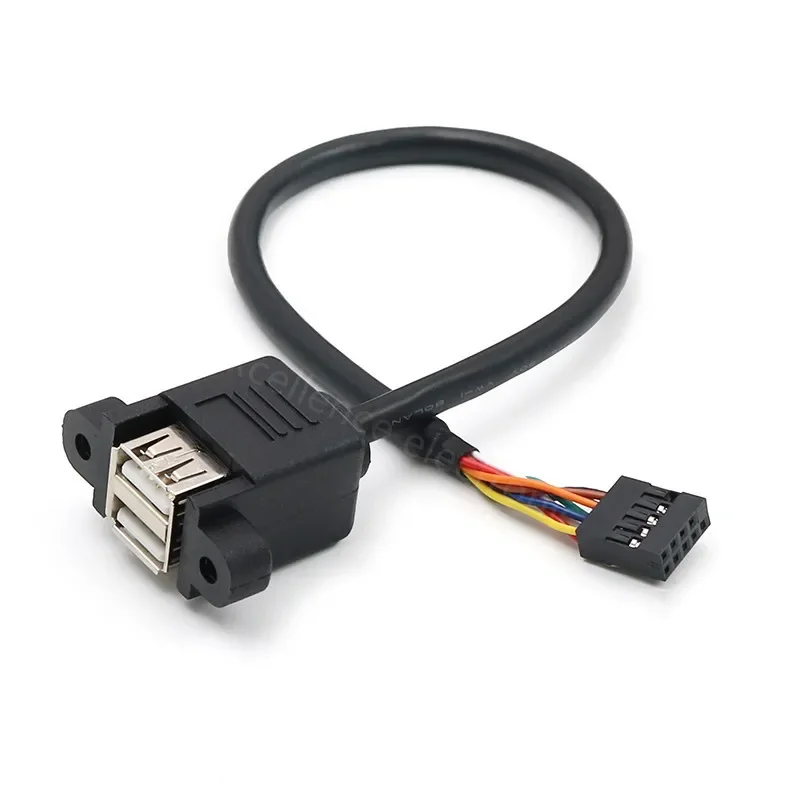 1PCS Motherboard Internal Dupont 2.54mm Pitch 9pin to Double Port USB 2.0 A Female Screw Lock Panel Mount Cable 30CM