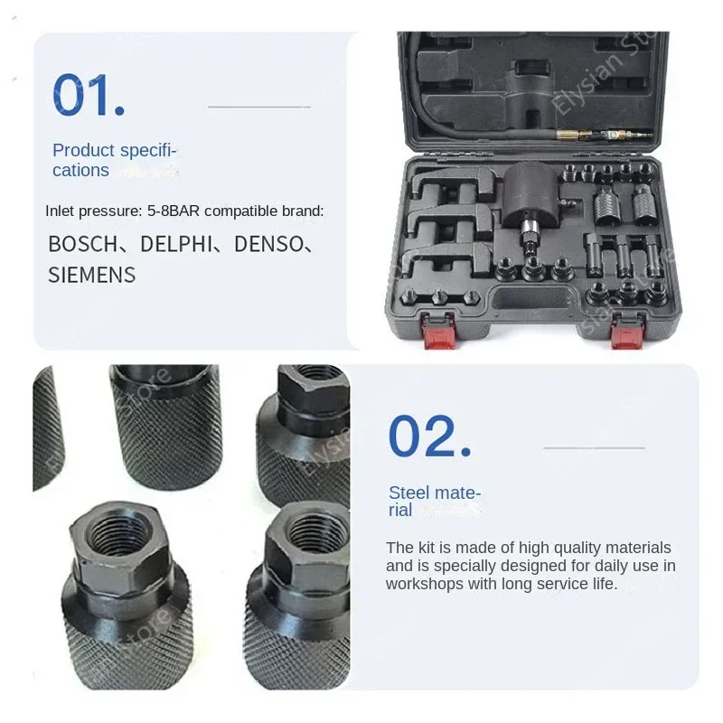 Diesel Fuel Injector Removal Puller Pneumatic Injector Extraction Puller Kit Automotivesuitable for Delphi, Siemens, Etc., Denso