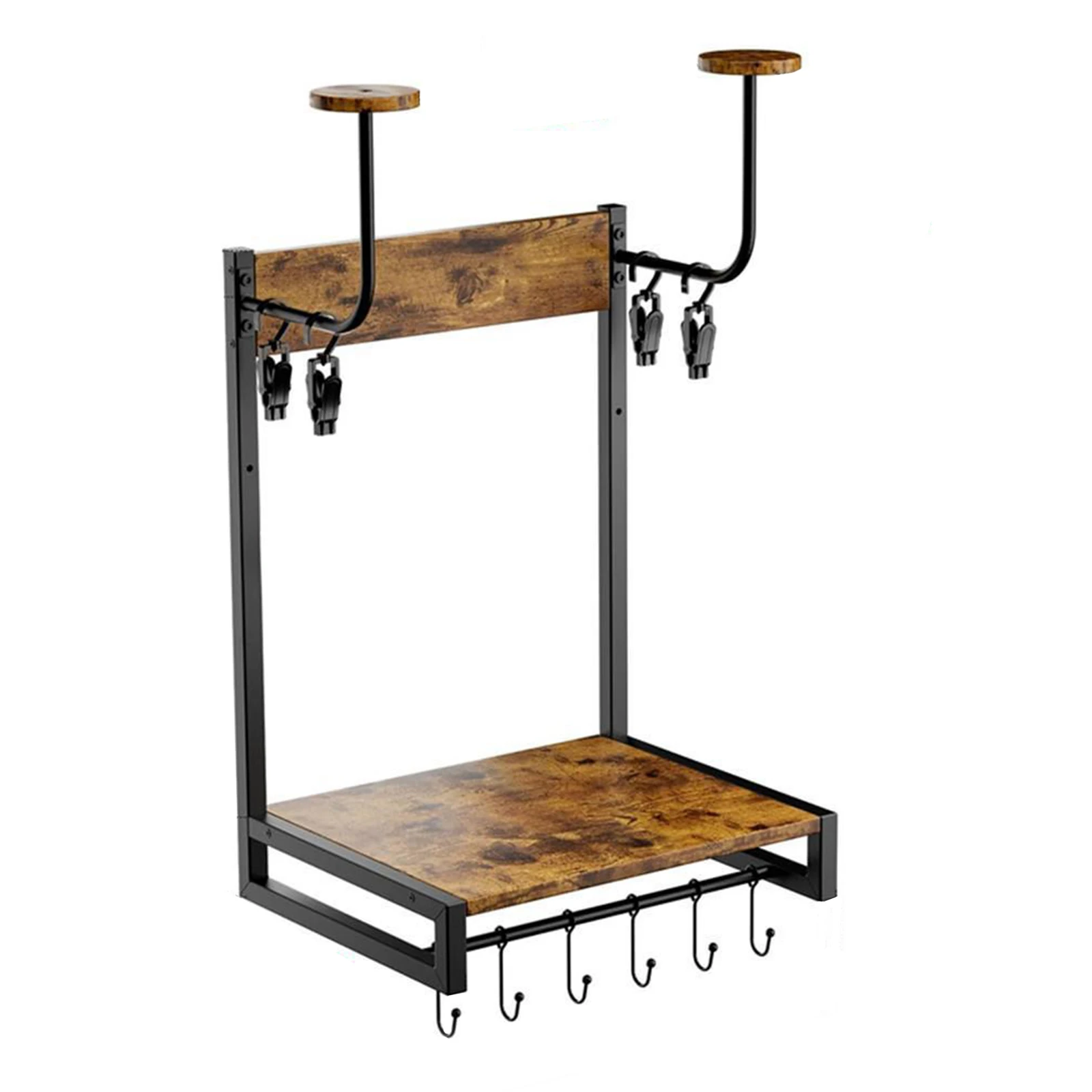 حامل خوذة دراجة نارية خشبي مع خطافات منظم خوذة حامل خوذة معدني لتخزين ملحقات الدراجات النارية