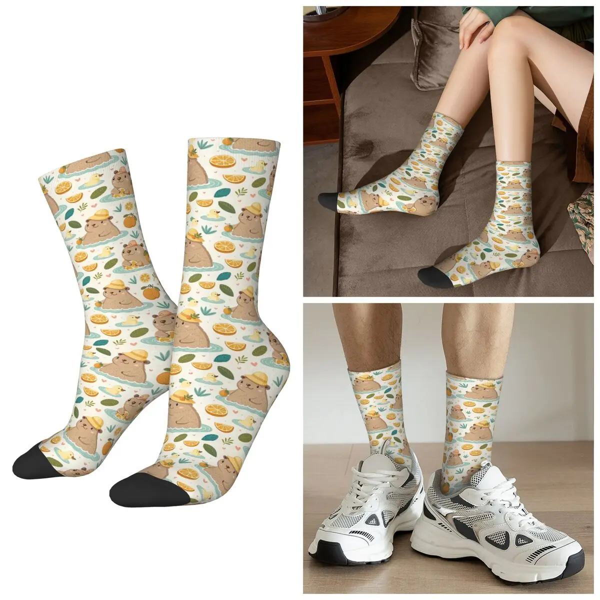 

All Seasons Bathing Capybara Kawaii Cartoon Socks Harajuku Sport Middle Tube Socks Sweat Absorbing Stockings for Men Women
