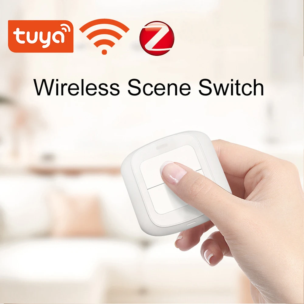 

WiFi/ZigBee Tuya Smart 2 Gang Wireless Scene Switch Push Button Controller Battery Powered Automation Scenario for Tuya Device