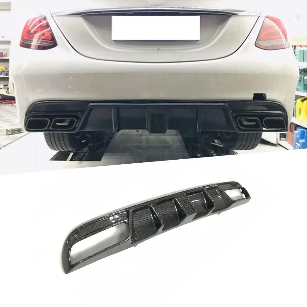 Carbon Fiber Rear Bumper Lip Diffuser With LED Light for Mercedes Benz C Class W205 Sedan 4 Door C180 C200 C300 C63 2016 - 2019