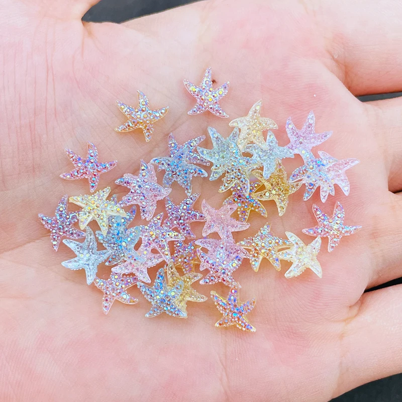 100Pcs New Cute Mini Mixed Color Starfish Resin Figurine Crafts Flatback Cabochon Ornament Biżuteria Akcesoria do tworzenia biżuterii A41