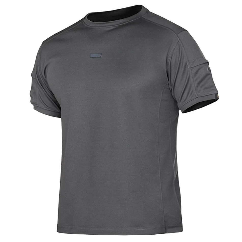 Round Collar Quick-drying Short-sleeved T-shirt Men Summer Tactical Shirt With Pocket Outdoor Sportswear Running Hiking T-shirt