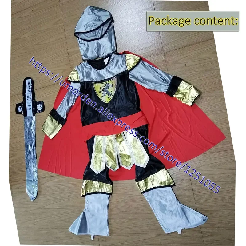 4-10Y Bambini Bambini Costume da cavaliere guerriero medievale reale per ragazzi con spada gonfiabile Costumi per il giorno del libro di Purim Vestito operato *.1