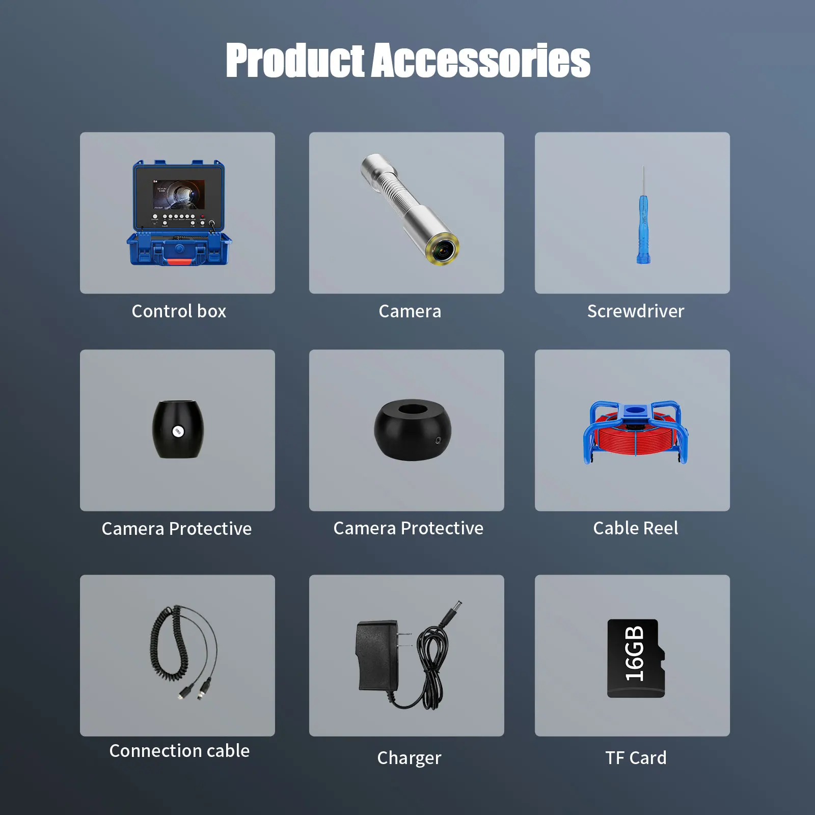 Video Endoscope  Camera 5MM Cable Sewer Pipe Inspection Camera with Meter Counter 512HZ Transmitter 7 inch 20M/30M Waterproof