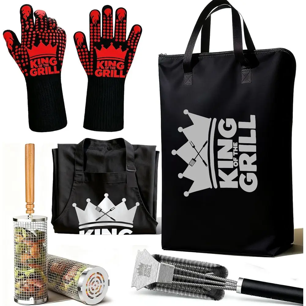 

5-Piece Grilling Kit: BBQ Blanket, Apron, Gloves, Basket, and Brush - Perfect for Dads, BBQ Enthusiasts, and Special Occasions