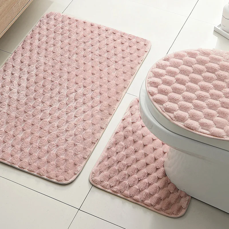 3-teiliges Set Mikrofaser-Badezimmerteppich Badezimmermatte Weicher Flauschiger Rutschfester Badezimmerteppich Maschinenwaschbar Schnelltrocknend