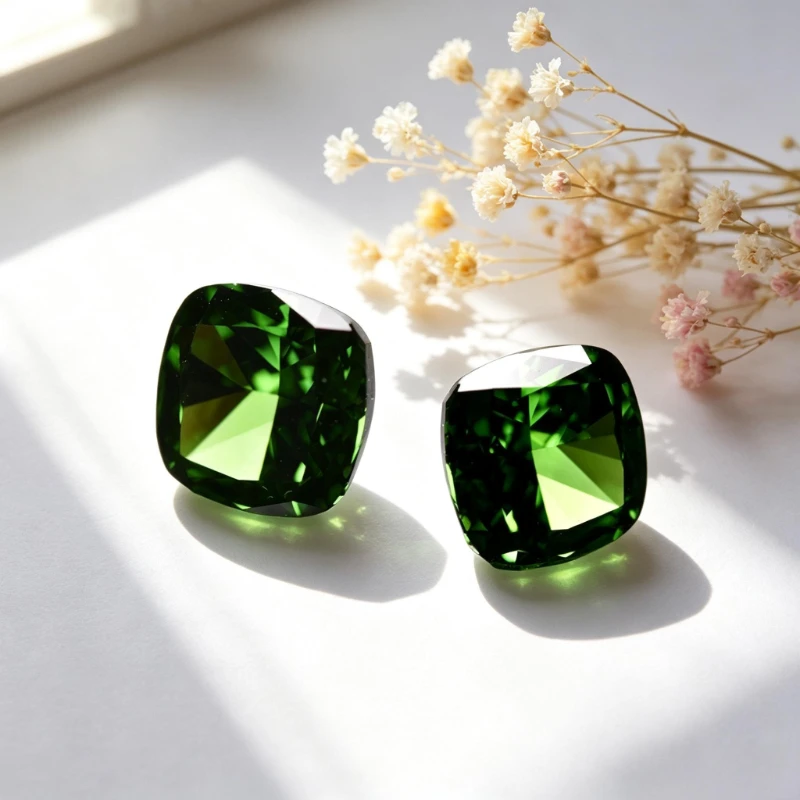 Kubisches Zirkonium, Crushed-Ice-Schliff, quadratische Kissenform, grüne Farbe, 5A+-Qualität, CZ, 4K-Schliff, hochkarätiger Diamant – Detail 3