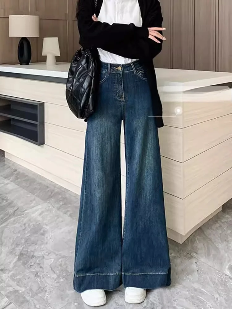 

High Waist Wide Leg Jeans Women's Spring Autumn New Style Casual Washed Denim Blue Loose Fit mid Stretch Chinese Production