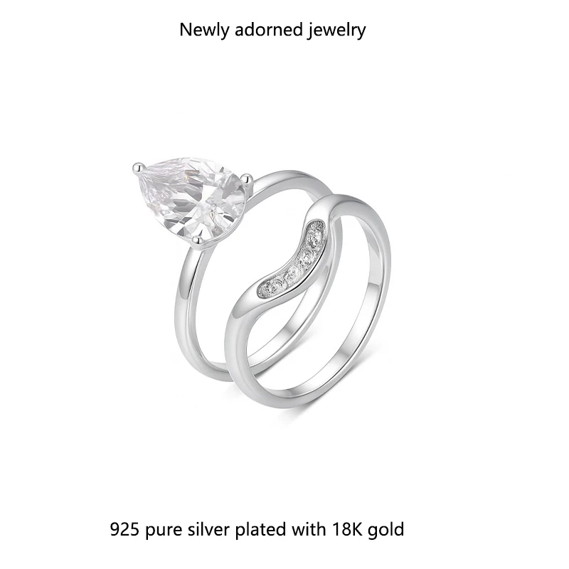 

A set of two S925 silver pieces featuring a 4.0 carat teardrop-shaped moissanite ring as the centerpiece, currently on hot sale
