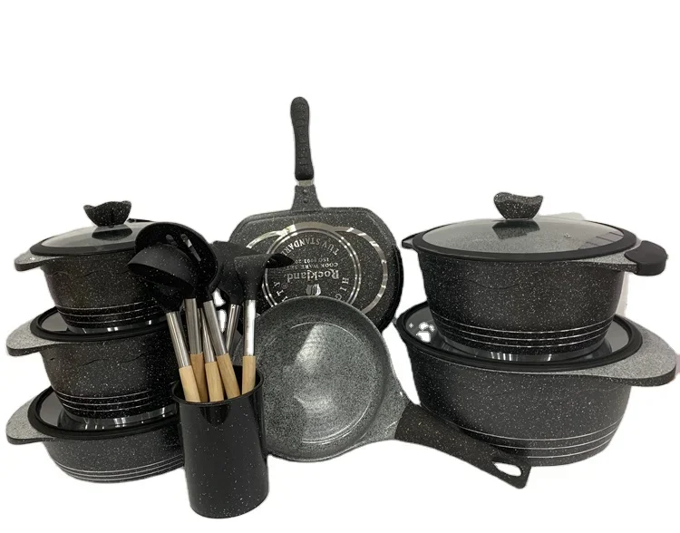 

High Quality Non-Stick Aluminium Casserole Cookware Set Minimalist Design Kitchenware with Glass Lid Metal Material