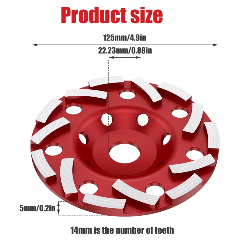 

125mm Diamond Grinding Disc Wear Resistant Abrasive Cup Wheel High Hardness Diamond Sanding Wheel for Concrete Grinding Polishin