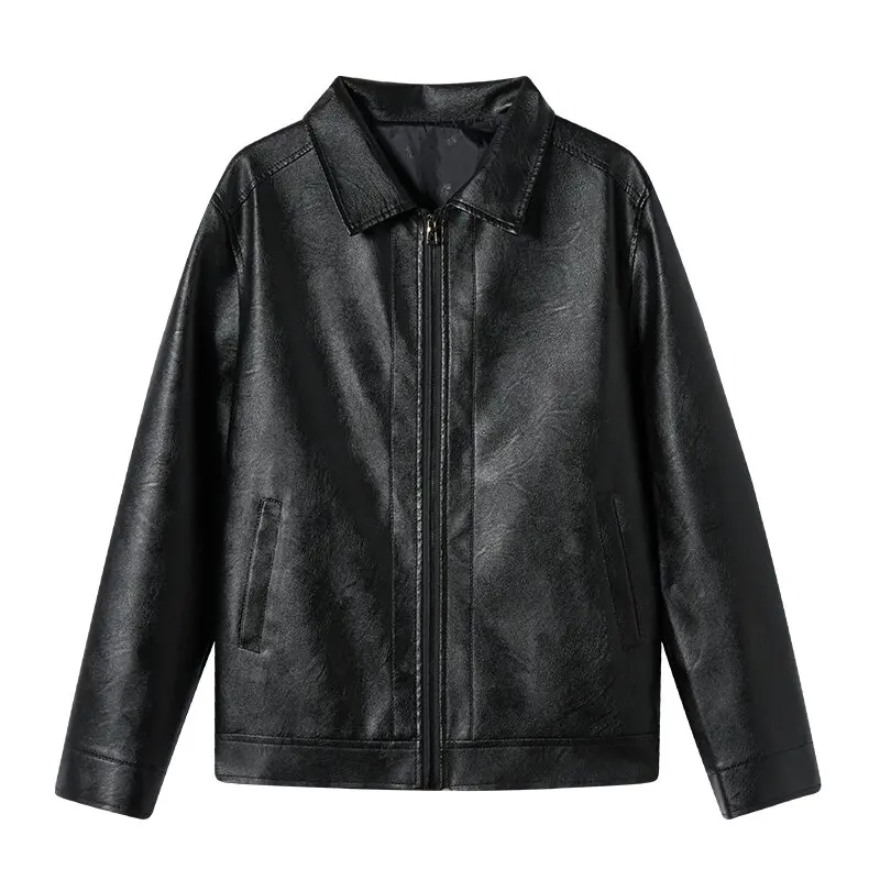Business Casual Faux Leather Jacket Men Solid Color American Retro Biker PU Leather Jackets Men's New Loose PU Workwear Coat Man