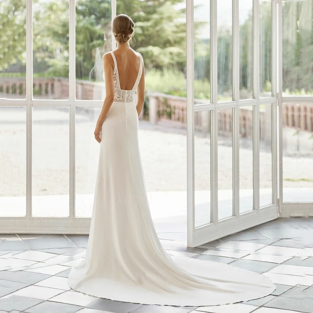 2025 Abiti da sposa da donna classici a sirena moderna Appliques in pizzo Abiti da sposa Sexy scollo a V Backless Personalizzato Vestido De Noivas