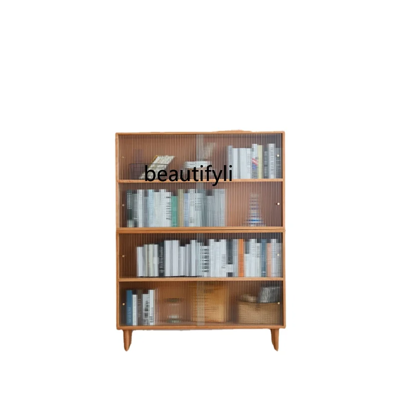 

Nordic Solid Wood Bookcase Japanese Minimalist Cherrywood Bookshelf Modern Combination Oak Display Glass Locker furniture