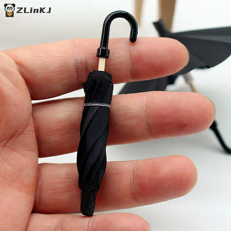 ▶1:12 Dollhouse Simulation Mini Black Umbrella Model Toys Accessories Decoration Retro Miniature Scene Ornaments view 3
