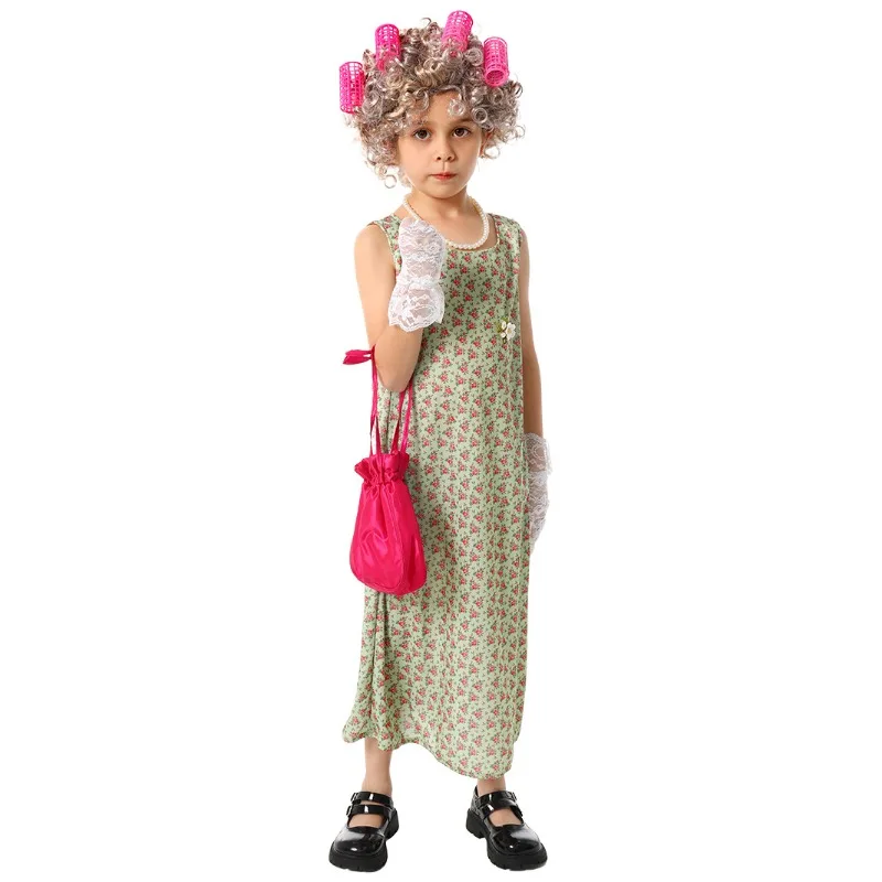 ชุดคอสเพลย์วันที่ 10 ของเปิดเทอม ชุดคุณยายสำหรับงานฉลอง 100 วัน ชุดแต่งกายคุณย่าสำหรับเด็กผู้หญิง อายุ 3-12 ปี ชุดเล่นบทบาทสมมติ