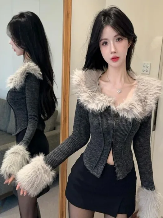 Faionable حار فتاة محبوك سترة طويلة Sve ort معطف التخسيس صالح منقوشة الوقوف طوق لباس غير رسمي للسيدات