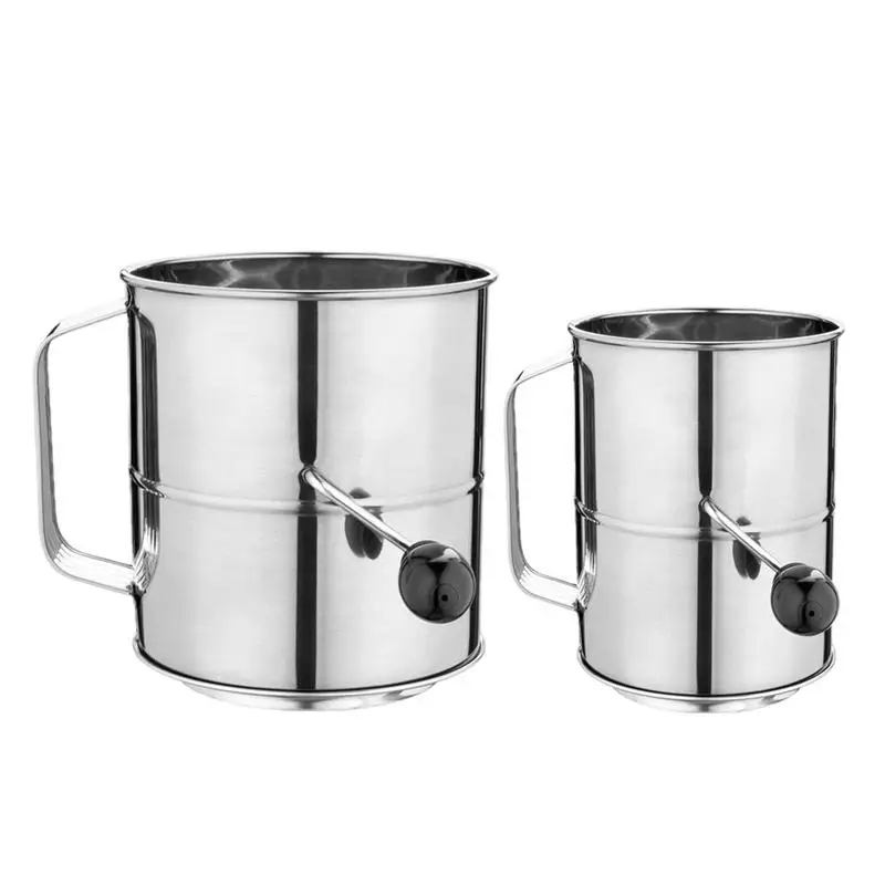 Flour Sifter Stainless Steel Sifter Handheld Cup Sifter Hand Crank Sieve For Baking Flour And Powdered Sugar