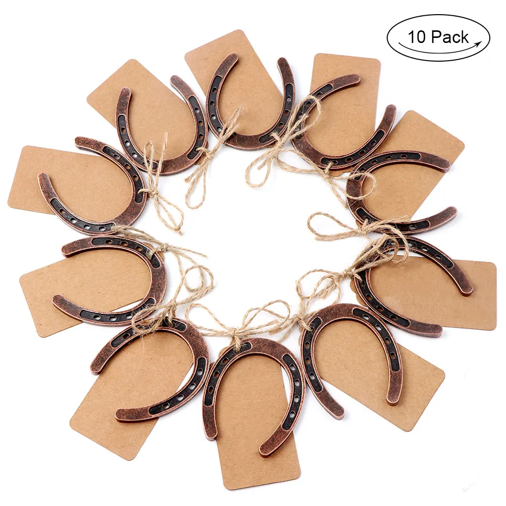 10pcs Good Lucky Horseshoe Wedding Favors with Kraft Tags Rustic Horseshoe Gifts for Vintage Wedding Anniversary Party Decor