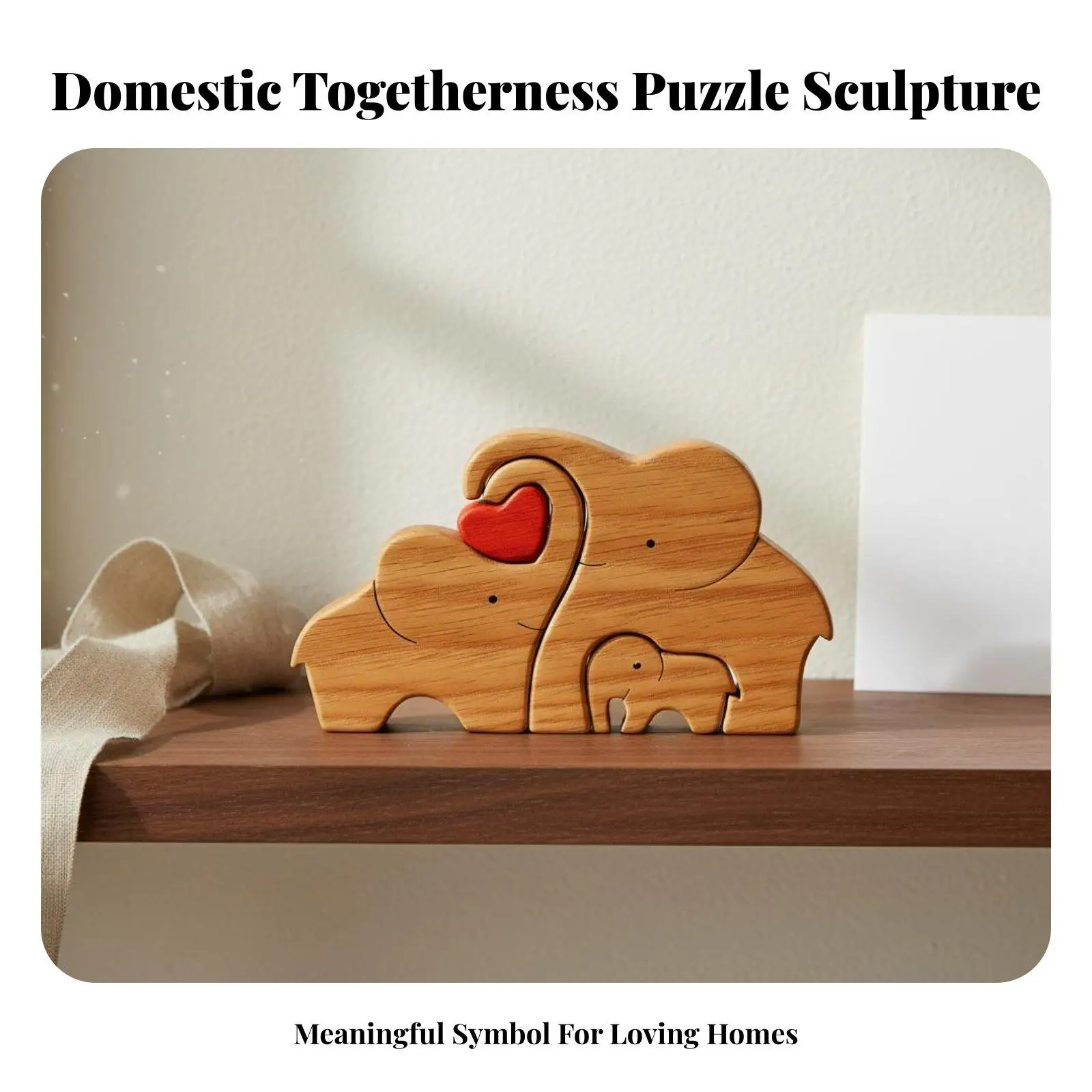Pine Wood Animal Puzzle Sculpture Polar Bear Family Decor for Shelf Desk Table Ornament Funny Gift for Parents