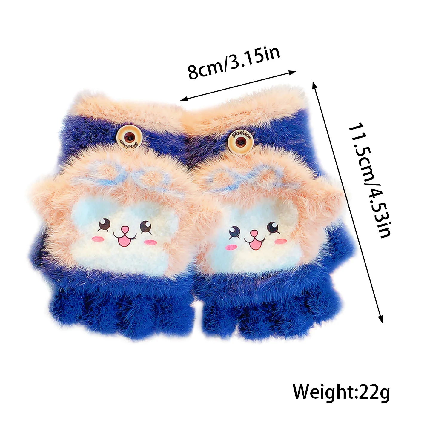 Niedliche Winter-Plüsch-2-in-1-Flip-Top-Fäustlinge mit Druckknopf, Tiermotiv, kältebeständig, Handwärmer-Handschuhe für Jungen, Mädchen, Kinder, Geschenk – Detail 2