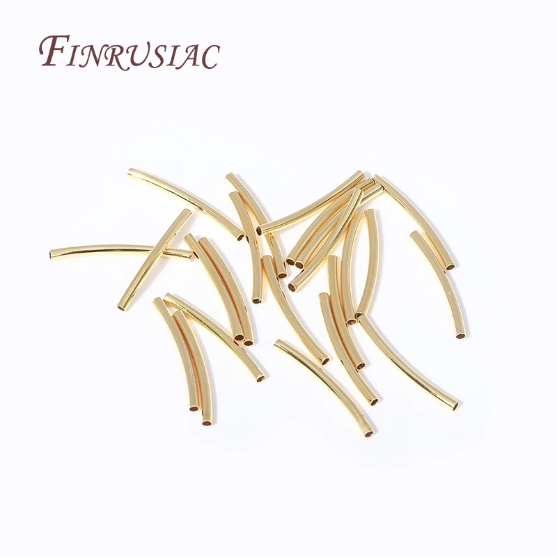DIY Accessories Wholesale 50 Pcs 18K Gold Plated Metal Smooth Curved Tube Beads For Handmade Jewelry Making