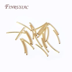 DIY Accessories Wholesale 50 Pcs 18K Gold Plated Metal Smooth Curved Tube Beads For Handmade Jewelry Making