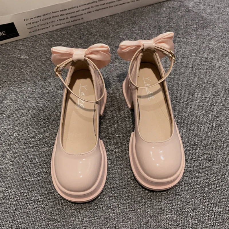 Women Thick Platform Mary Janes Lolita Shoes Party Pumps Summer 2024 New High Heels Sandals Bow Chain Mujer Shoes Oxford Zapatos