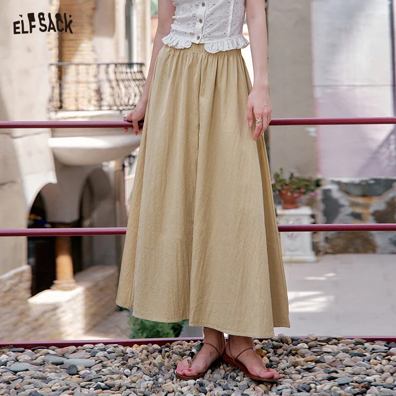 

ELFSACK 2025 Summer New Arrival Casual Basic Solid Color Casual Yamamoto Style Skirt Pant Women'S High Waist Loose Wide Leg Pant