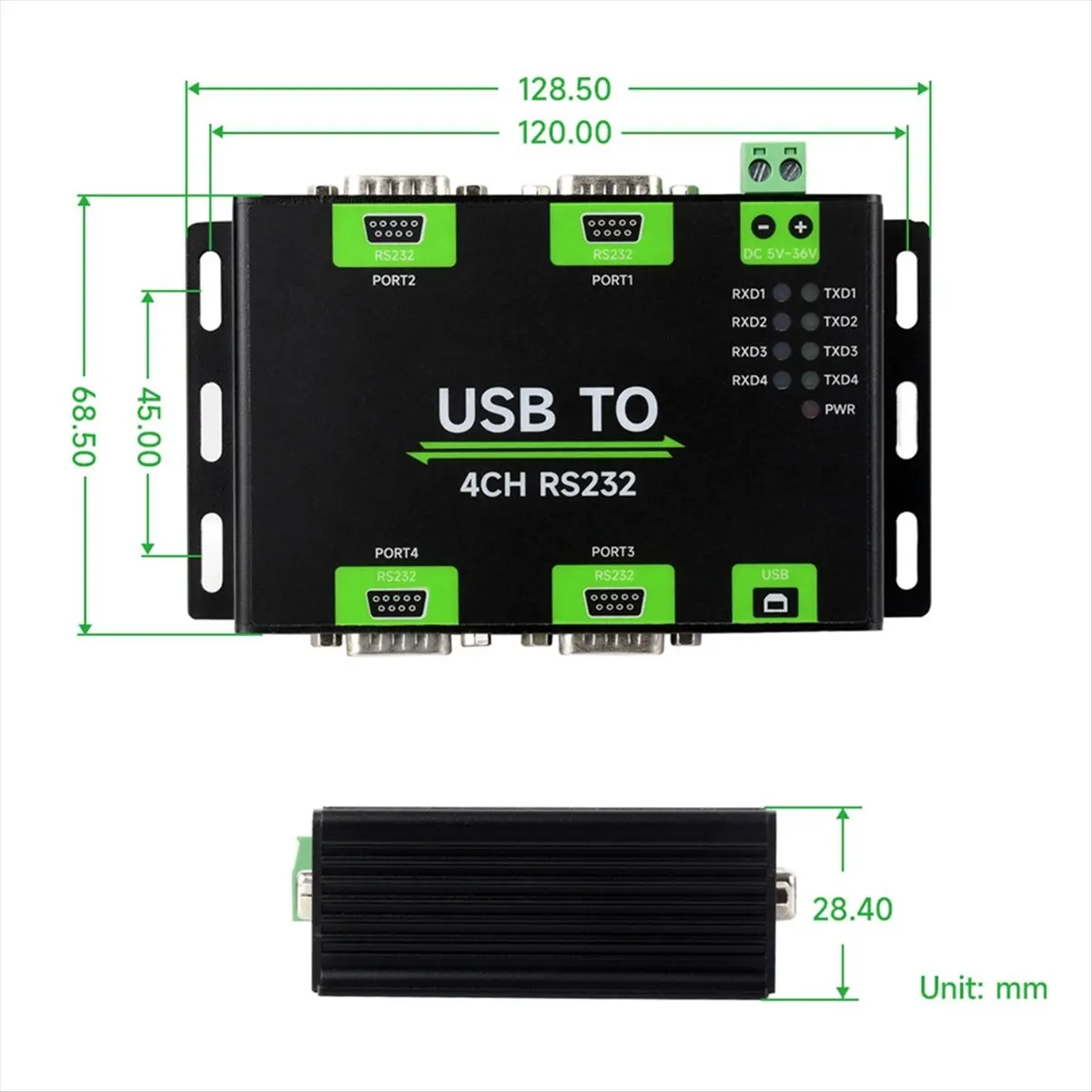 A64K Industrial Isolated USB to 4CH RS232 Converter USB to Serial Adapter FT4232HL Chip Wind/Linux/Android,RS232 Male Port