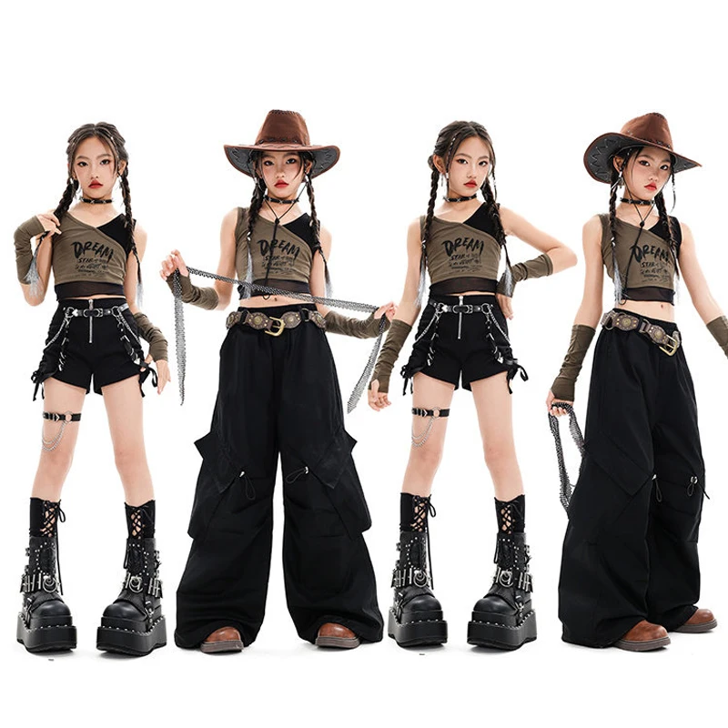 

Детские крутые танцевальные костюмы в стиле хип-хоп, уличная одежда, костюм для джазовых танцев для девочек, детская одежда для бальных танцев, сценический наряд в стиле K-pop XS10985