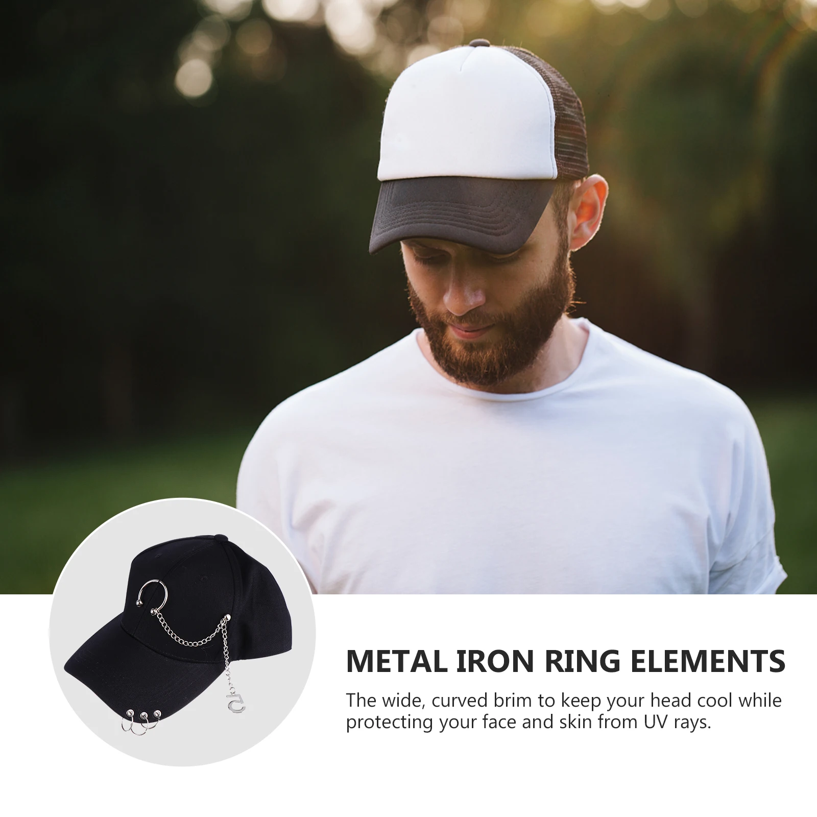 

Metal Iron Adjustable Women Black Wide Brim Sports Hat Baseball Cap Fashion Outdoor Fashion Baseball Casual Hat