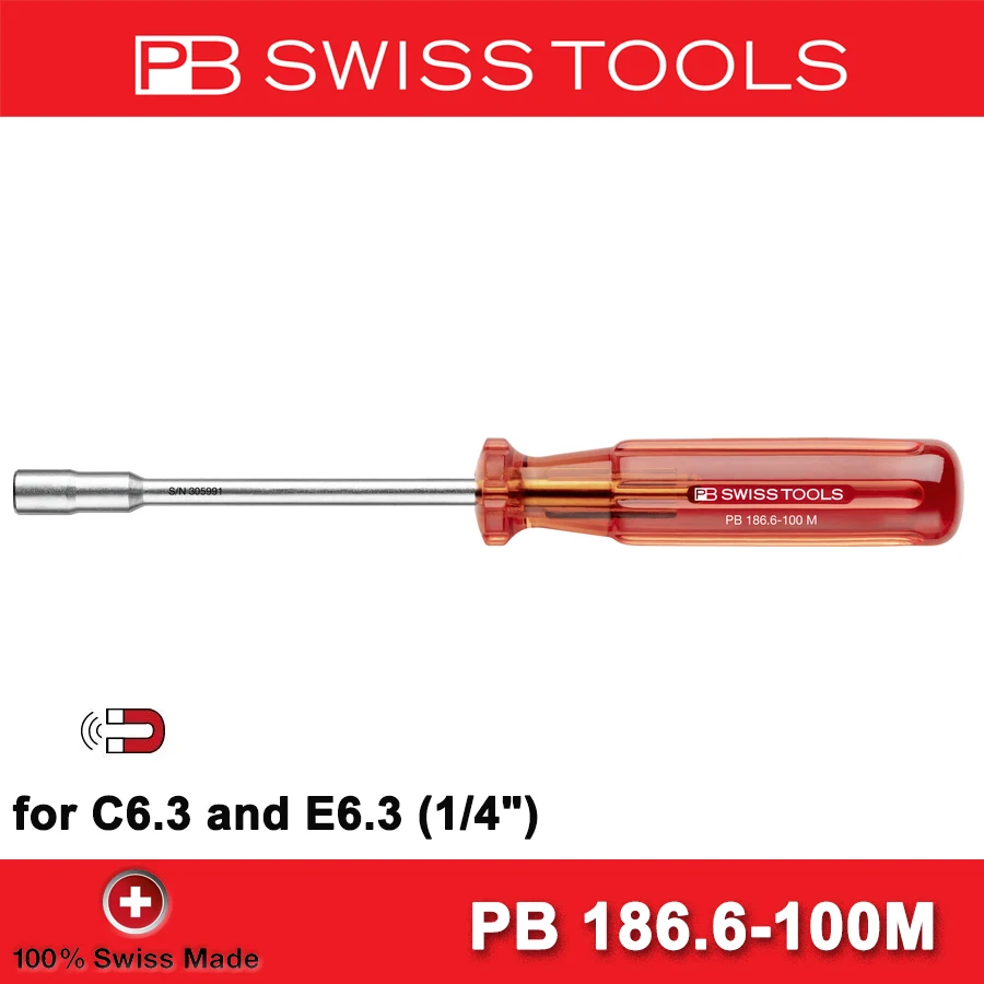 

PB SWISS TOOLS Universal Magnetic Bit Holder 205mm Screwdriver Handle for C6.3 and E6.3 (1/4") Bits PB 186.6-100M