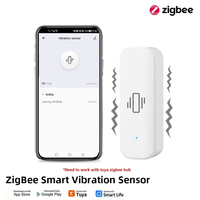 Tuya sensor de vibração inteligente zigbee tuya sensor monitor app controle proteção segurança zigbee sensor movimento choque alarme